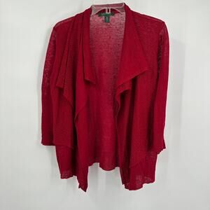Lauren Ralph Lauren Womens Linen Cardigan Sweater Size M Red Open Front‎ Classic
